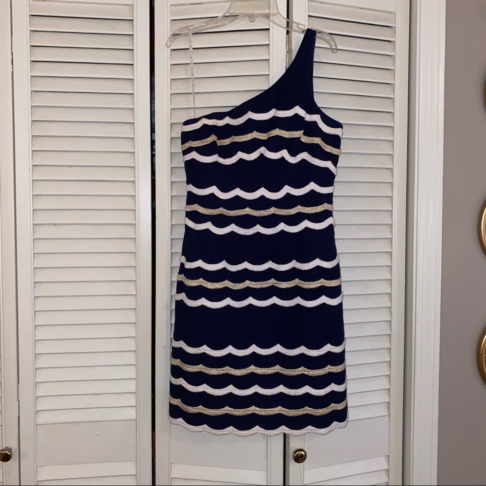 Lilly Pulitzer Navy Scallop One Shoulder Dress - Picture 2 of 3